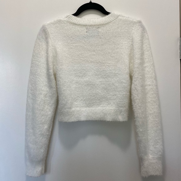 White Fuzzy Crop Sweater - Picture 3 of 6